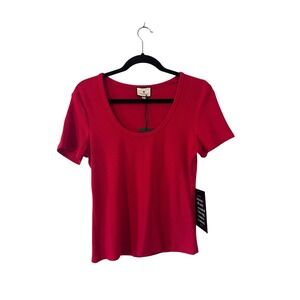 Tuckernuck Red Ribbed Scoop Neck Short Sleeve T Shirt Top Medium NWT Preppy